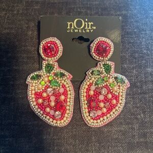 nOir Jewelry Strawberry Beaded Dangle Earrings - Pink, Red & Green